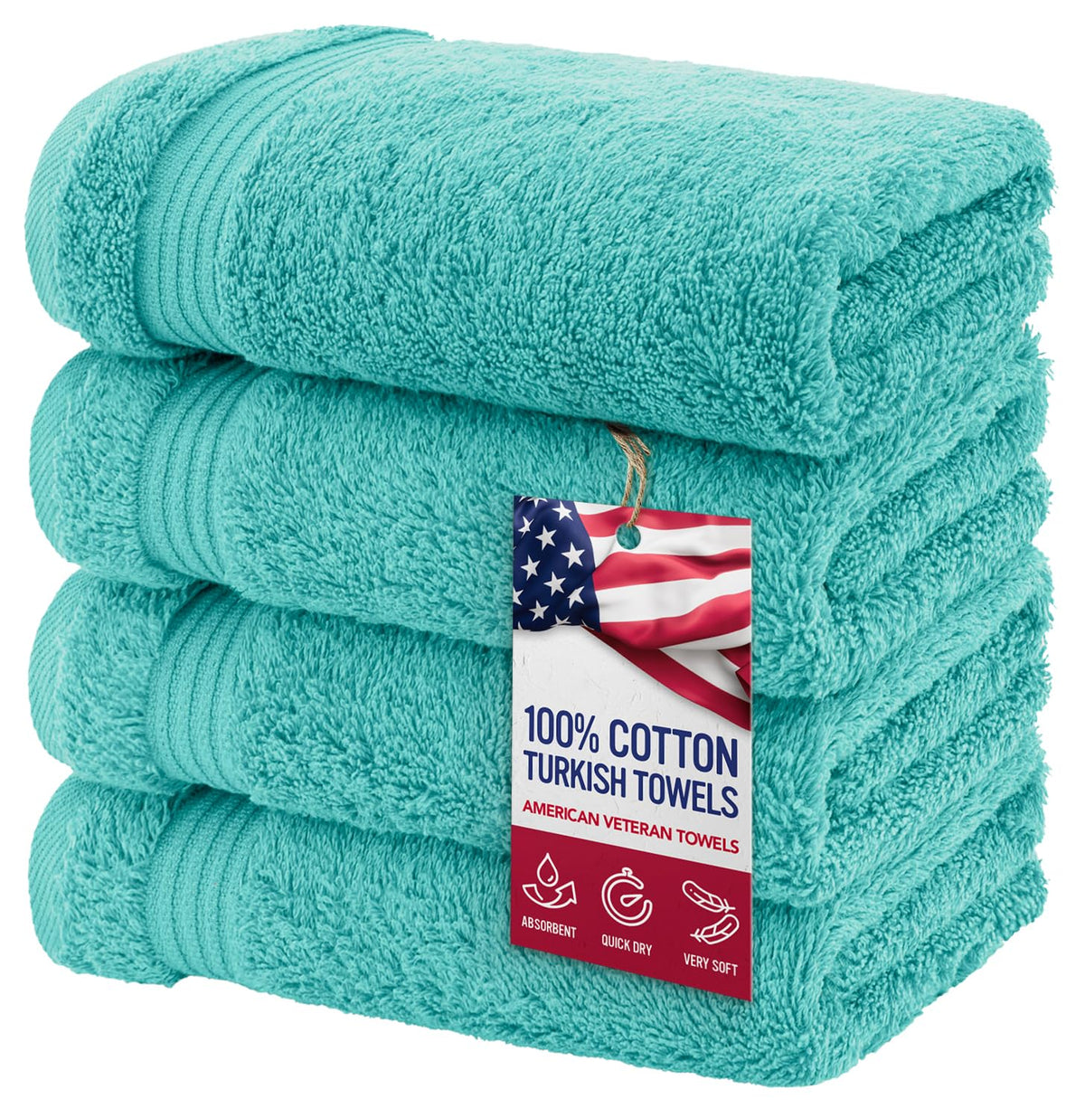 American Veteran Towel, 100% Cotton Turkish Bath Towels for Bathroom 4 Pack, 27x54 Extra Large Premium Soft Drying Bathroom Towels, Navy Blue
