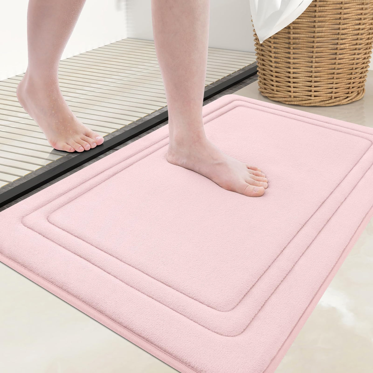 Grandaily Memory Foam Bath Mat Rug 30x20, Ultra Soft, Non-Slip and Absorbent Bathroom Rugs, Machine Wash Dry, Comfortable Bath Carpet for Bathroom Floor, Tub and Shower, Black