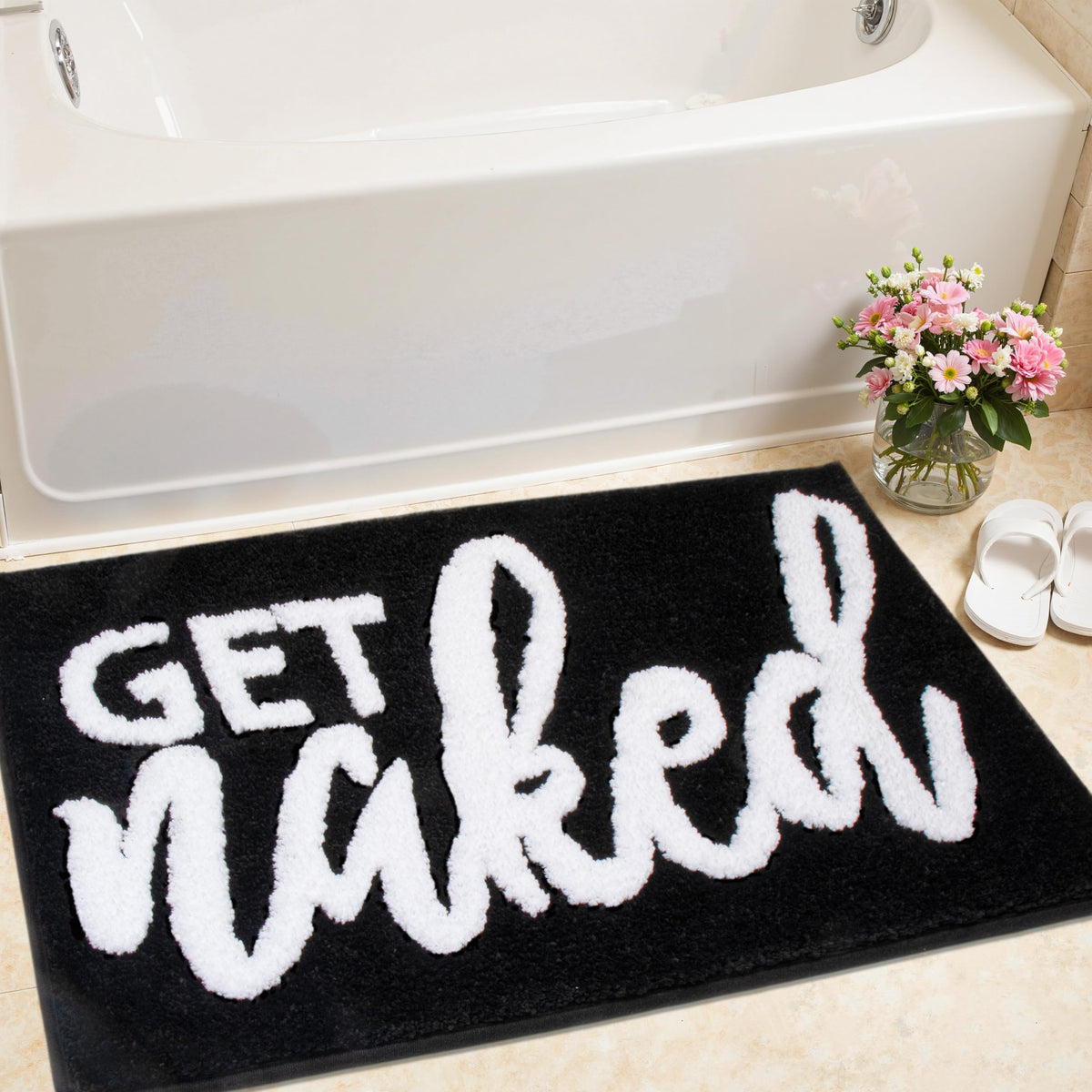 KOEXM Get Naked Bath Mat Black Cute Bathroom Rugs 16" x 24" Non Slip