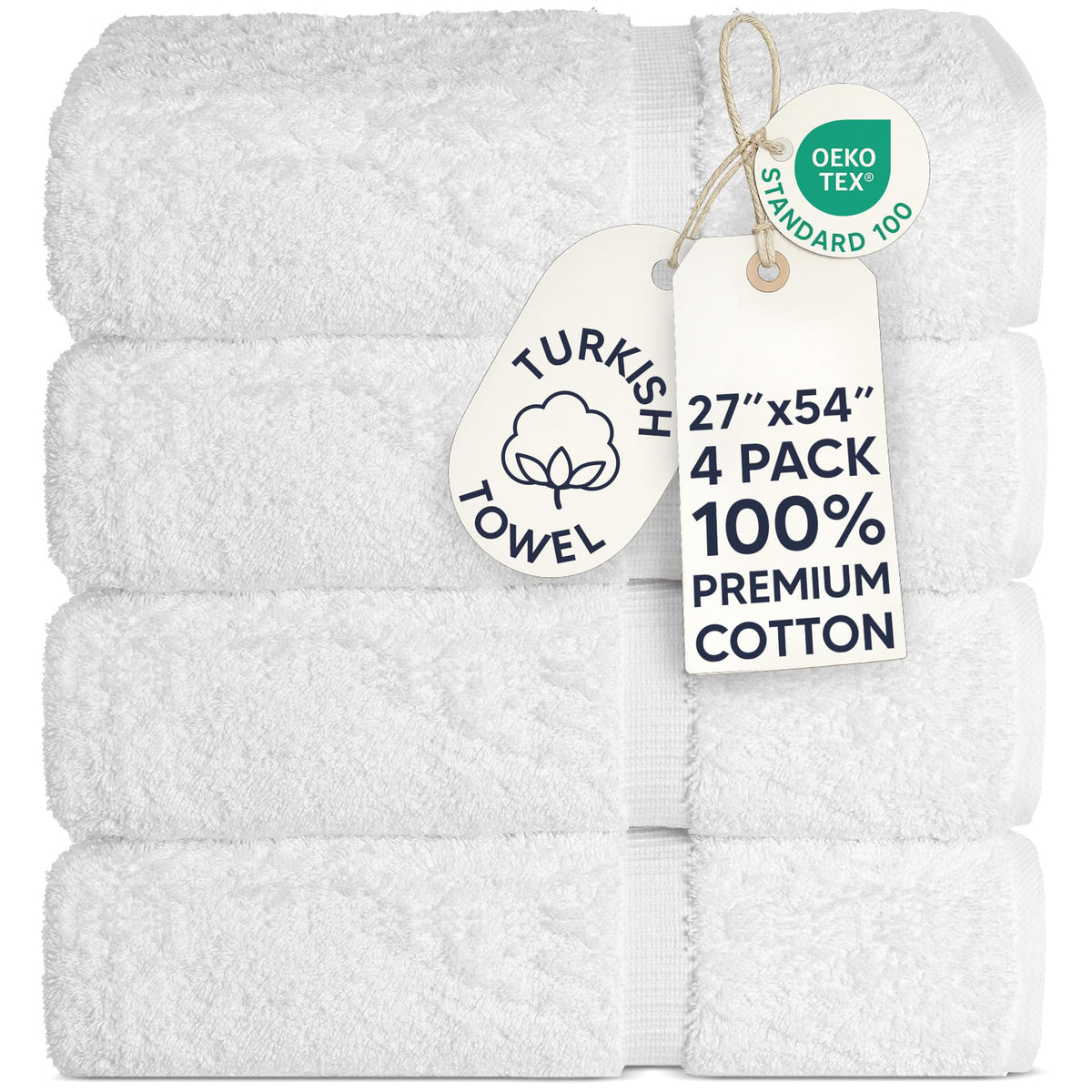 Chakir Turkish Linens 100% Cotton 4-Pack Bath Towels 27x54, Gray