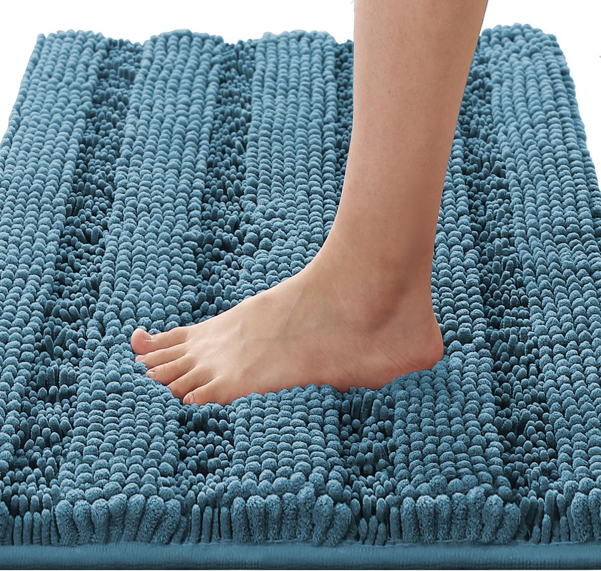 H.VERSAILTEX Sage Bathroom Rugs, Bath Mat Set of 2 Extra Thick Chenille Striped Pattern Shaggy Bath Rugs for Bath Room, Non Skid Bath Mats for Bathroom Floor (32 x 20 Plus 24 x 17 - Inches)