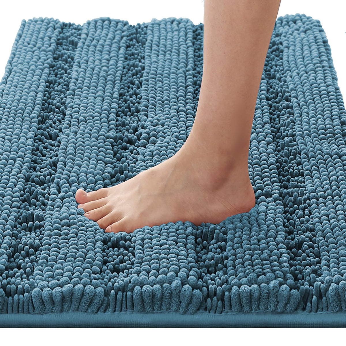 H.VERSAILTEX Sage Bathroom Rugs, Bath Mat Set of 2 Extra Thick Chenille Striped Pattern Shaggy Bath Rugs for Bath Room, Non Skid Bath Mats for Bathroom Floor (32 x 20 Plus 24 x 17 - Inches)