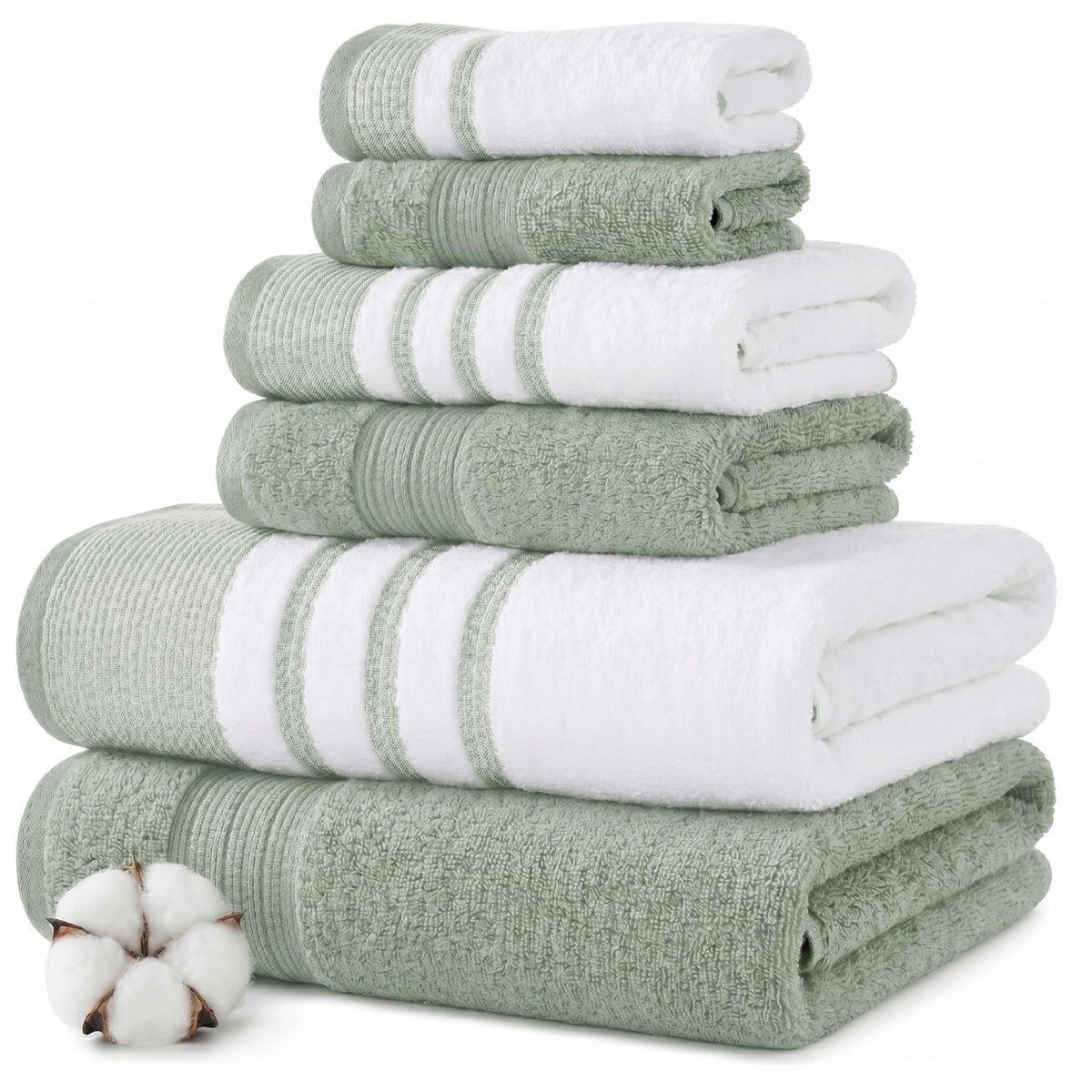 Modern Threads 6 Piece Bath Towel Set – Bathroom Towel Set with 2 Bath Towels, 2 Hand Towels & 2 Washcloths – 100% Cotton, Soft & Absorbent – Jacquard Border (Gray)