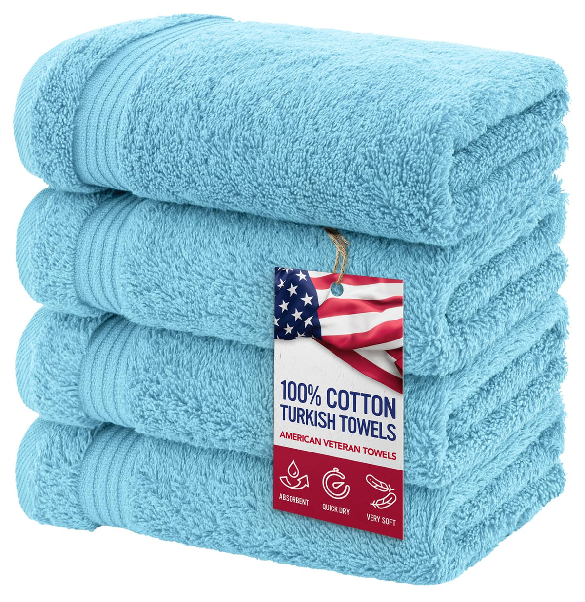 American Veteran Towel, 100% Cotton Turkish Bath Towels for Bathroom 4 Pack, 27x54 Extra Large Premium Soft Drying Bathroom Towels, Navy Blue
