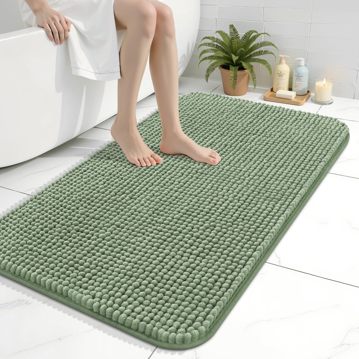 Arotive Chenille Bathroom Rugs 30x20, Soft Absorbent Bath Mat, Grey