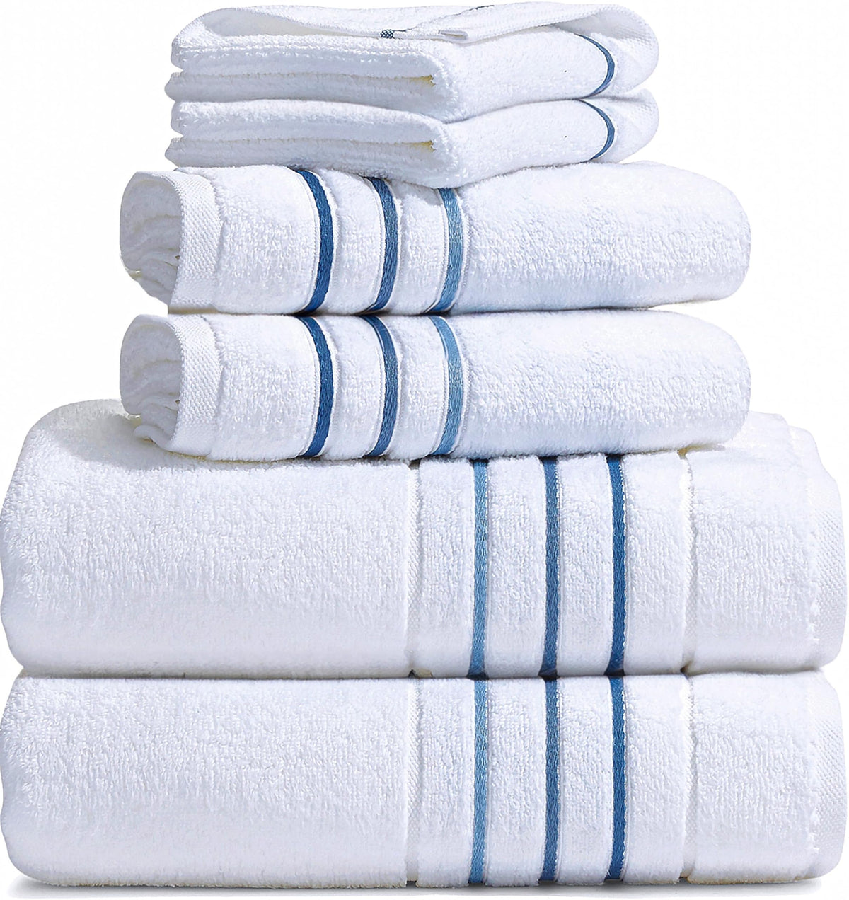 Bath Towels Set for Bathroom – Luxury 6-Piece Cotton Towels, Soft Absorbent & Quick Dry, 600 GSM Bath Towels for Bathroom, Hotel Spa Quality (White/Taupe, 6- Bath Towel Set)