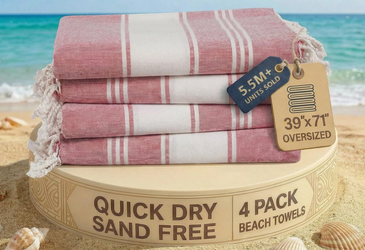 LANE LINEN Turkish Towels 6 Pcs, Beach Towels Oversized, Soft - Beach Party
