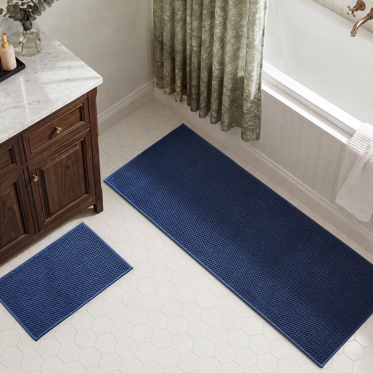 TYUU Bath Mat Set 2 Piece, Thin Bathroom Rugs Non Slip Washable Quick Dry