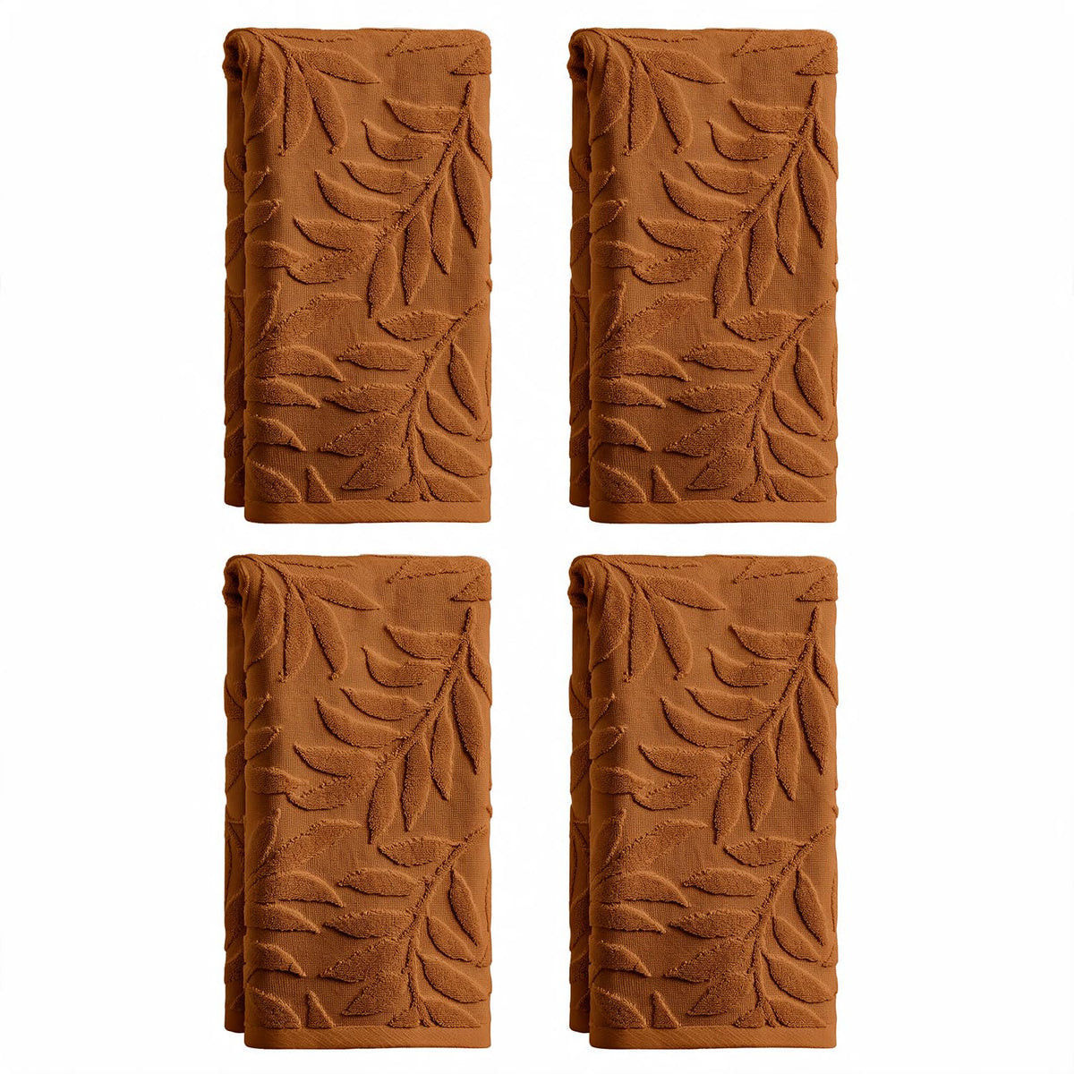 Artoid Mode 2 Pcs Beige 3D Leaves Jacquard Hand Towels for Bathroom, 100% Cotton Soft Absorbent Bathroom Decor Towels, 13.7 x 29.5 Inch