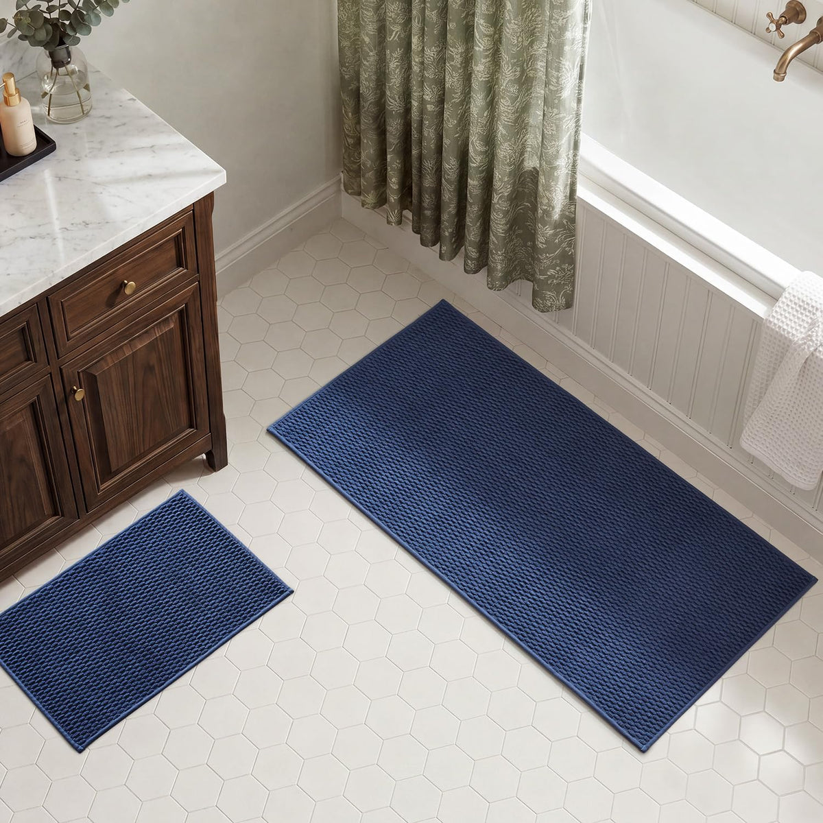 TYUU Bath Mat Set 2 Piece, Thin Bathroom Rugs Non Slip Washable Quick Dry