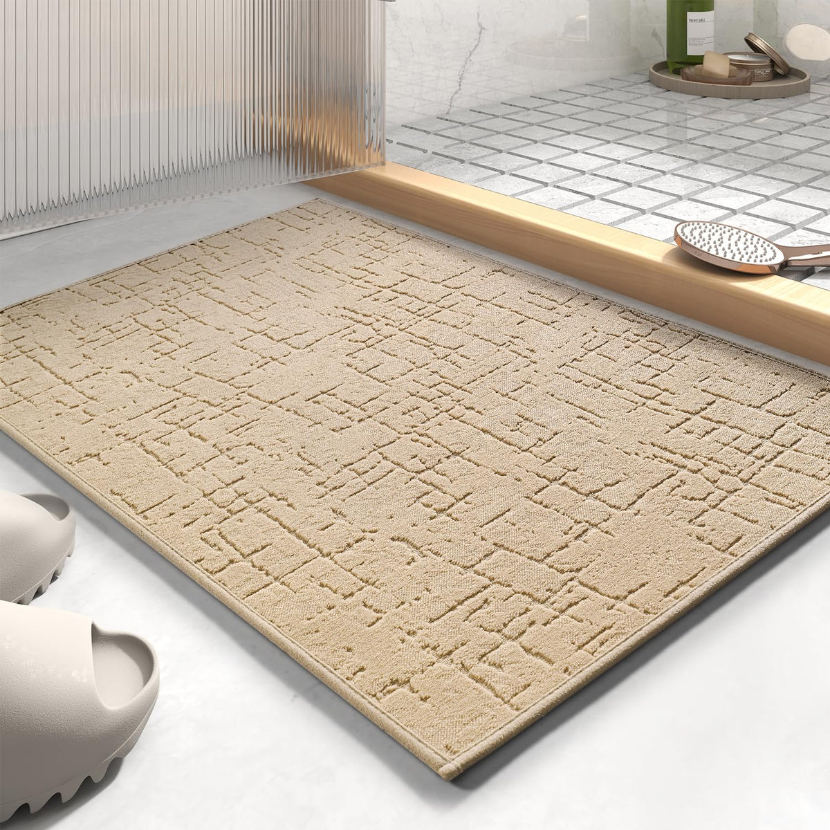 AMOAMI-Bath Mat-Absorbent Quick Dry Bathroom Floor Mats-Washable Rubber Backing Bath Mats for Bathroom Rugs Fit Under Door-Bath Rug for in Front of Sink Bathtub Shower Room, Grey 17''x24''