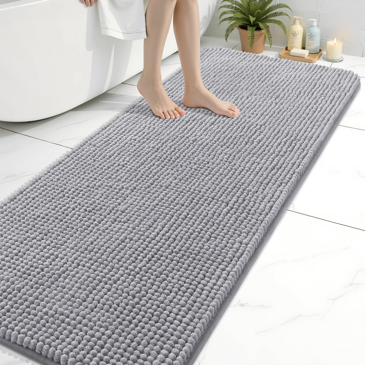 Arotive Chenille Bathroom Rugs 30x20, Soft Absorbent Bath Mat, Grey