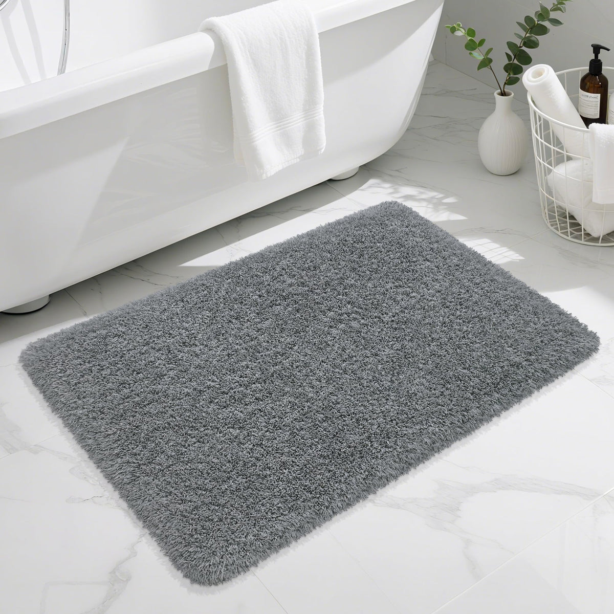 White Bathroom Rugs Non Slip 24"x16",Absorbent Bath Mat Quick Dry