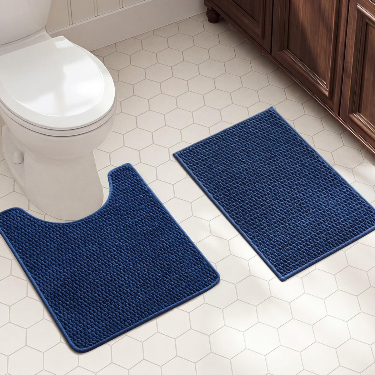 TYUU Bath Mat Set 2 Piece, Thin Bathroom Rugs Non Slip Washable Quick Dry