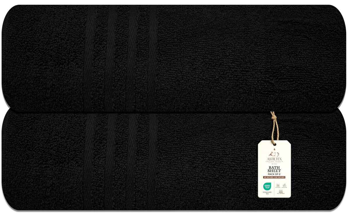 Bath Towels Pack of 6 – 24" x 48" – 100% Cotton Terry, Soft, Quick-Dry & Highly Absorbent – Black Towels for Bathroom, Spa, Gym, Hotel, Pool & Everyday Use