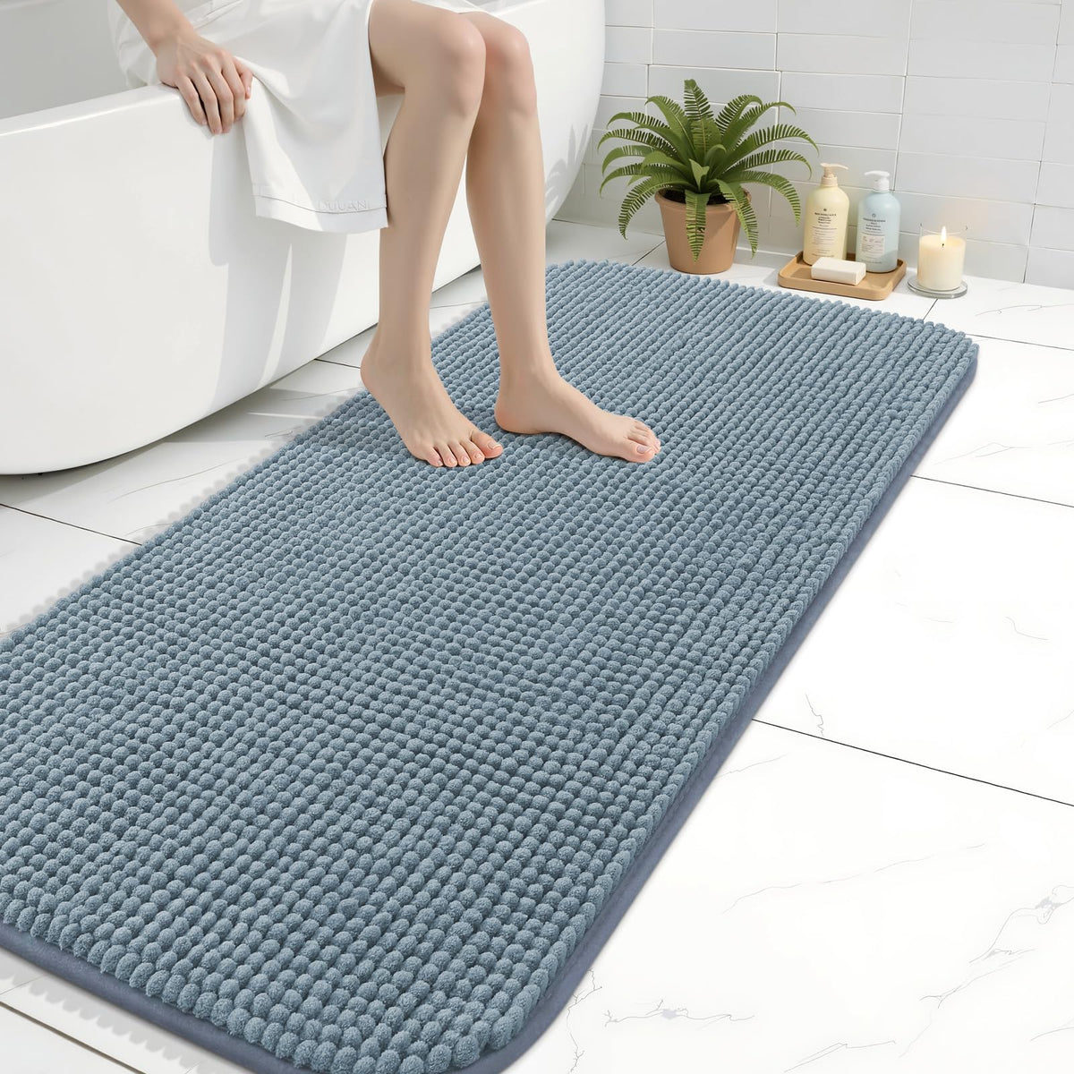 Arotive Chenille Bathroom Rugs 30x20, Soft Absorbent Bath Mat, Grey