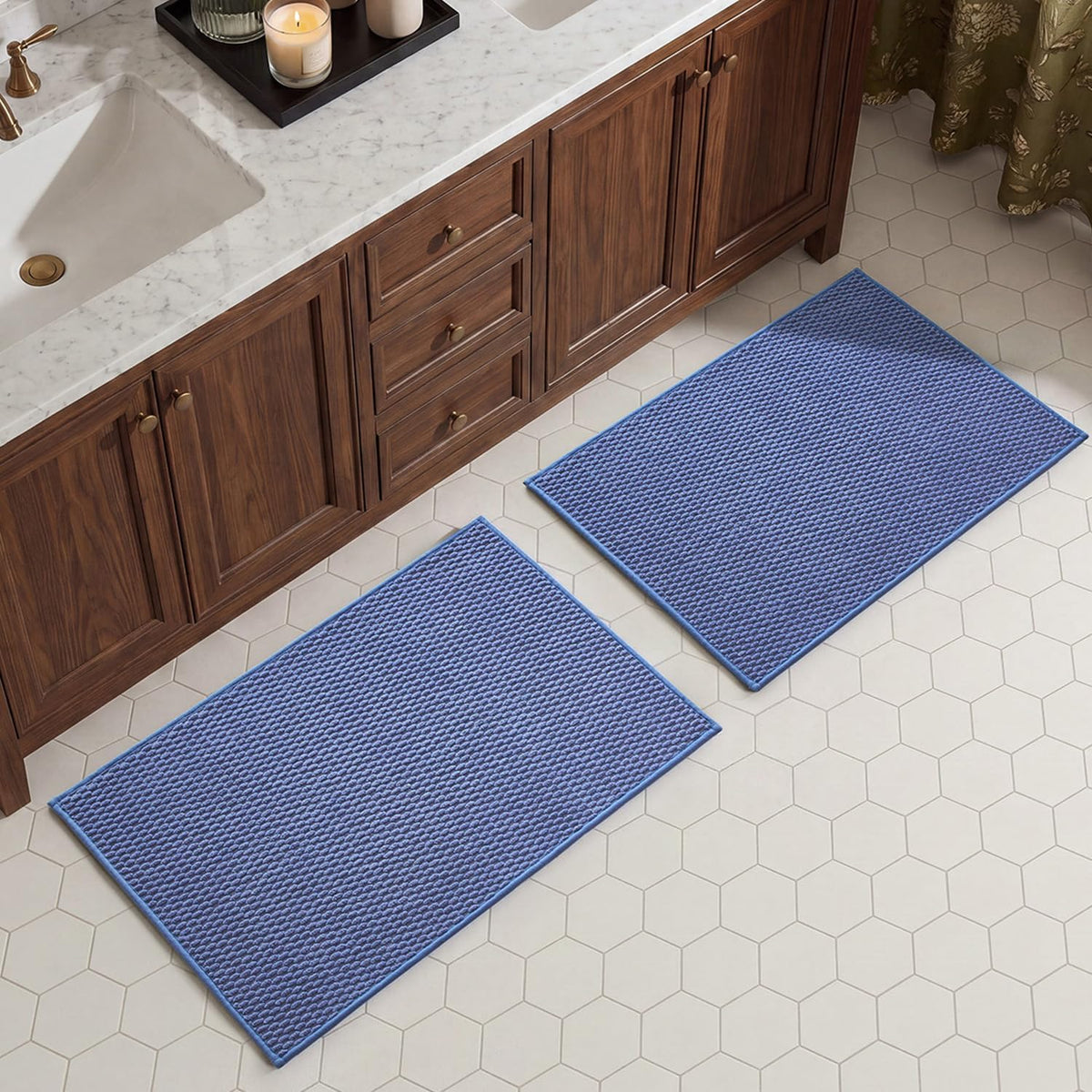 TYUU Bath Mat Set 2 Piece, Thin Bathroom Rugs Non Slip Washable Quick Dry