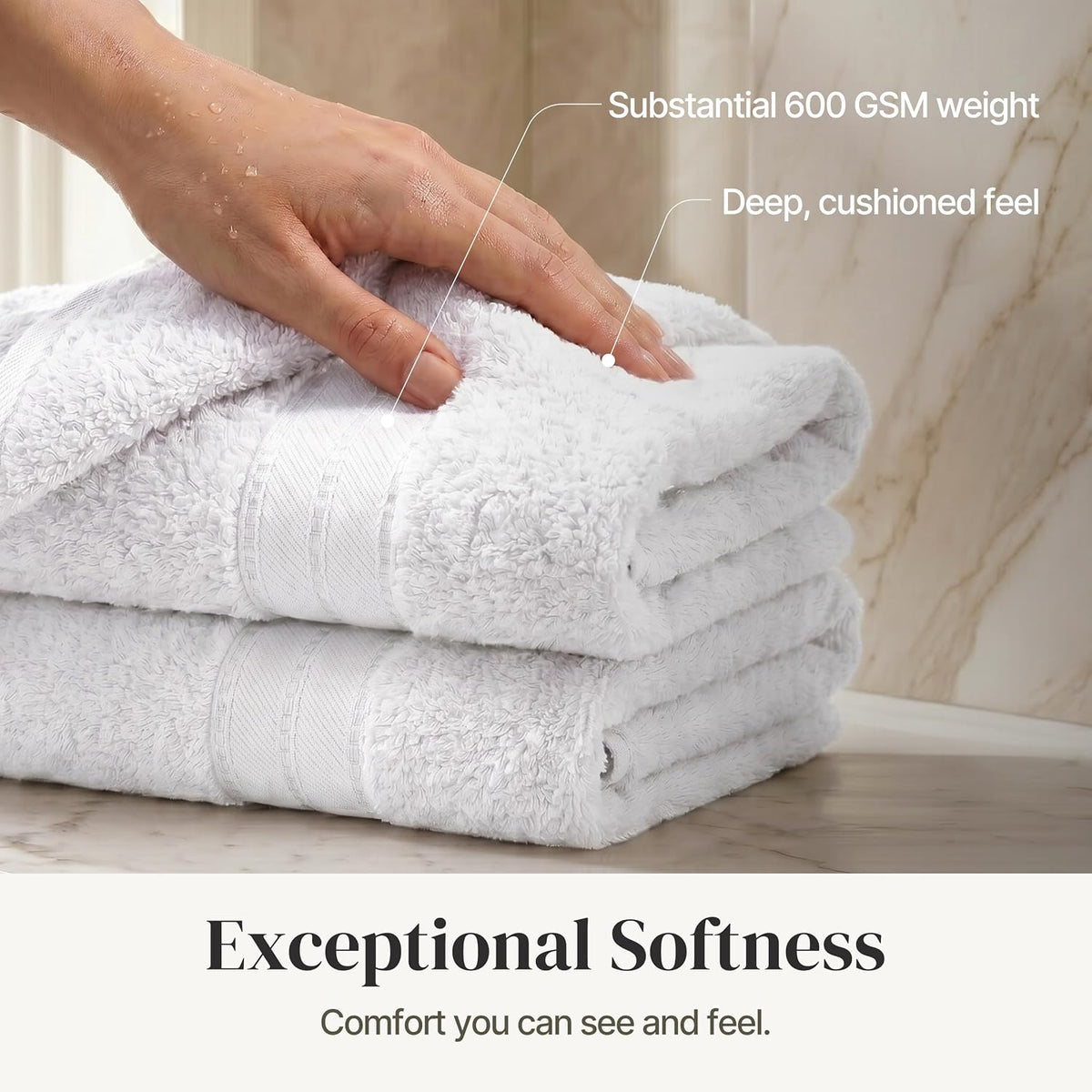 Modern Threads Spun Loft 6 Piece Bath Towel Set – 2 Bath Towels, 2 Hand Towels & 2 Washcloths – 100% Cotton, 600 GSM, Plush, Soft & Absorbent (White)