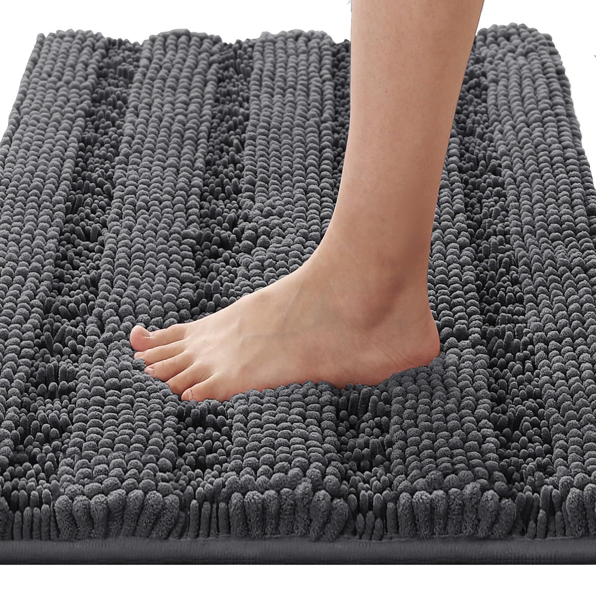 H.VERSAILTEX Sage Bathroom Rugs, Bath Mat Set of 2 Extra Thick Chenille Striped Pattern Shaggy Bath Rugs for Bath Room, Non Skid Bath Mats for Bathroom Floor (32 x 20 Plus 24 x 17 - Inches)