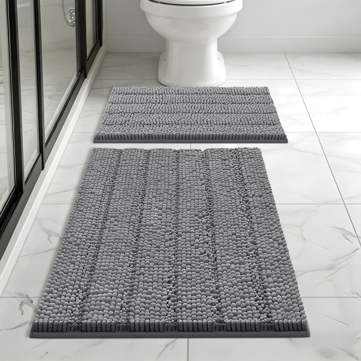 Bcoimo Small Bath Rug Mat,24x17 Chenille Non Slip Black Bathroom Floor Mats