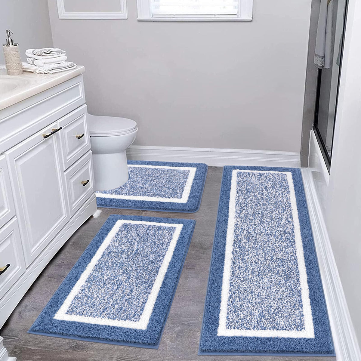 Pauwer Bathroom Rug Sets 3 Piece, Non Slip Washable Bath Mat, Black