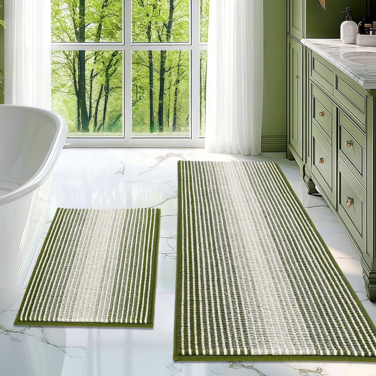 BSICPRO Bathroom Rugs Sets 2 Piece, Non Slip Boho Bath Mats, Beige