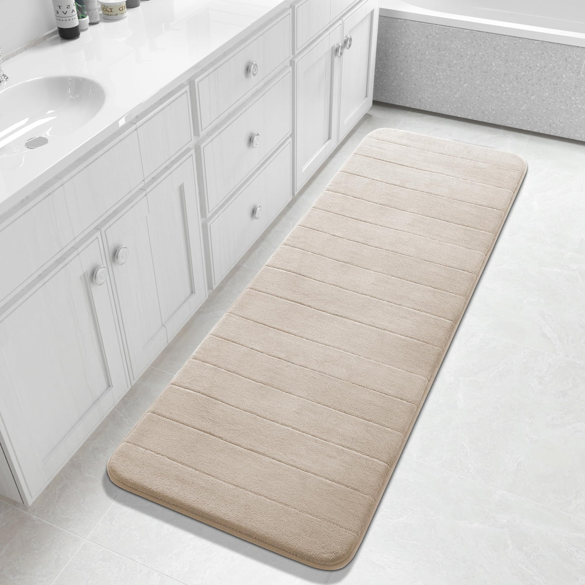 Yimobra Memory Foam Bath Mat, Super Soft Absorbent Bathroom Rug Non Slip, Quick Dry, Machine Washable Floor Carpet for Tub Shower, Home Decor Accessories, 24x17, Grey