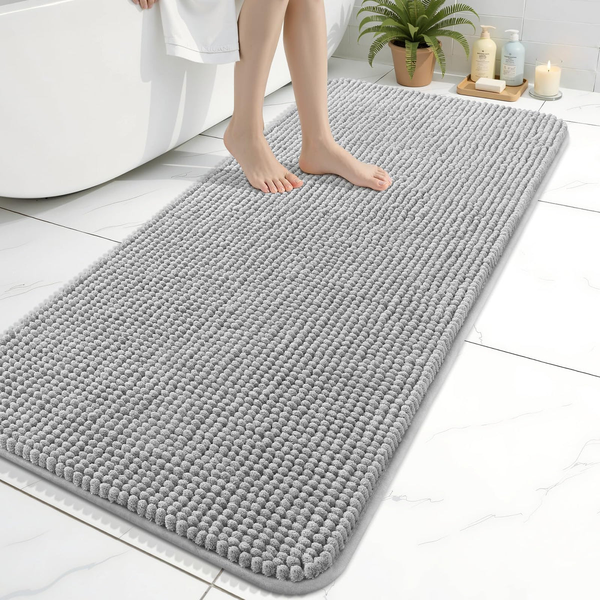 Arotive Chenille Bathroom Rugs 30x20, Soft Absorbent Bath Mat, Grey