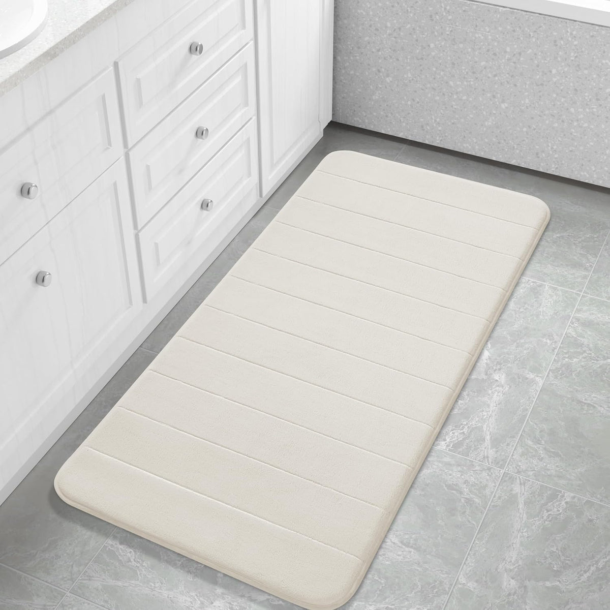 Yimobra Memory Foam Bath Mat, Super Soft Absorbent Bathroom Rug Non Slip, Quick Dry, Machine Washable Floor Carpet for Tub Shower, Home Decor Accessories, 24x17, Grey