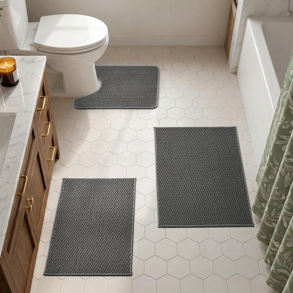 TYUU Bath Mat Set 2 Piece, Thin Bathroom Rugs Non Slip Washable Quick Dry