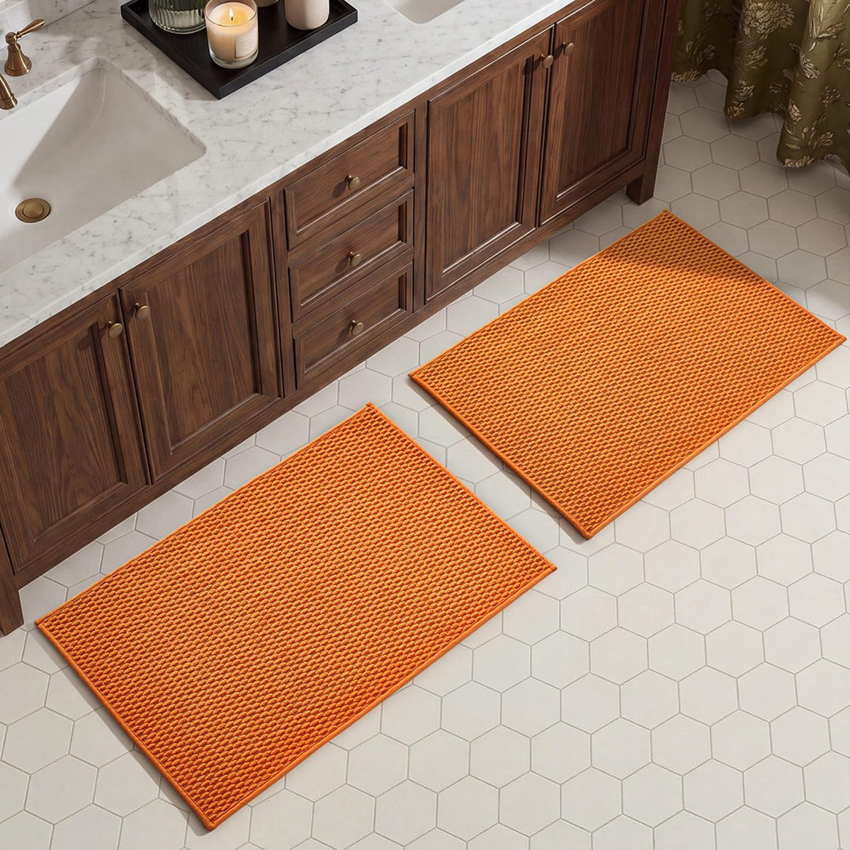 TYUU Bath Mat Set 2 Piece, Thin Bathroom Rugs Non Slip Washable Quick Dry