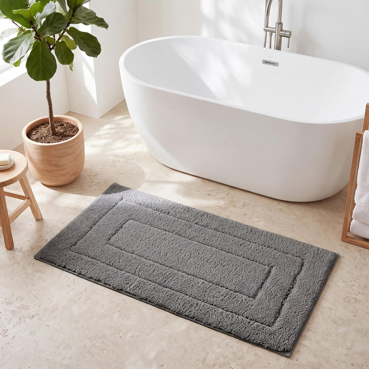 GRANNY SAYS Gray Bathroom Rug 20" x 30", Non-Slip Microfiber Bath Mat