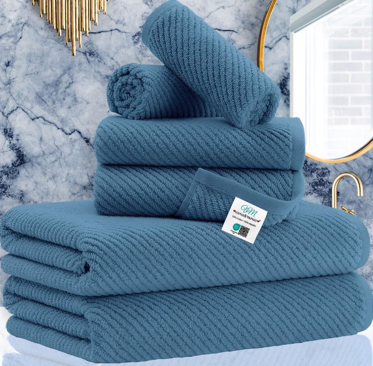 VOOVA & MOVAS 6PC Towel Set, 100% Cotton, Dark Grey