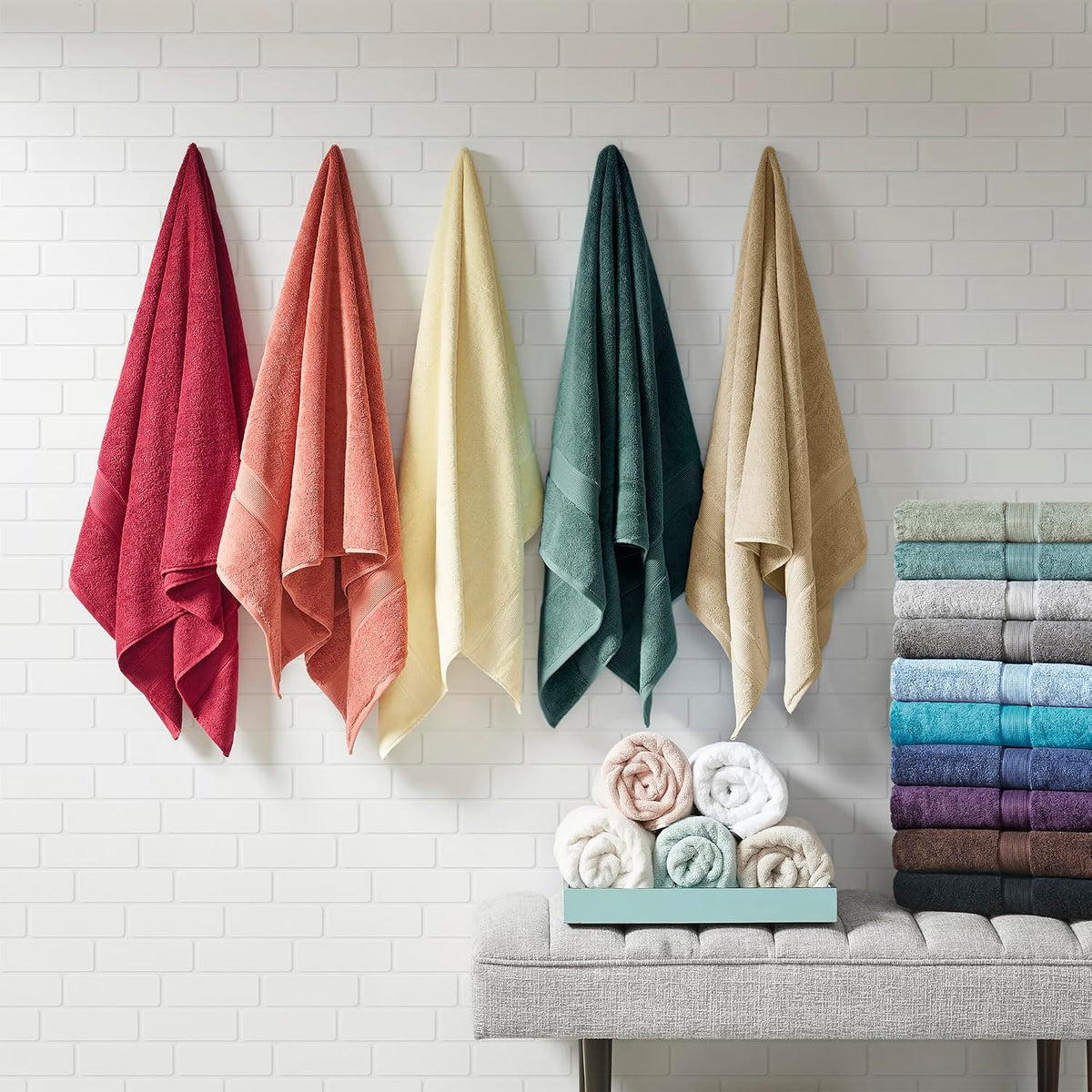 Madison Park 800GSM 100% Cotton Bathroom Bath Towel Set of 8, Light Blue