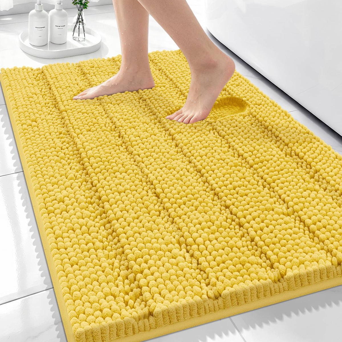 Bcoimo Small Bath Rug Mat,24x17 Chenille Non Slip Black Bathroom Floor Mats