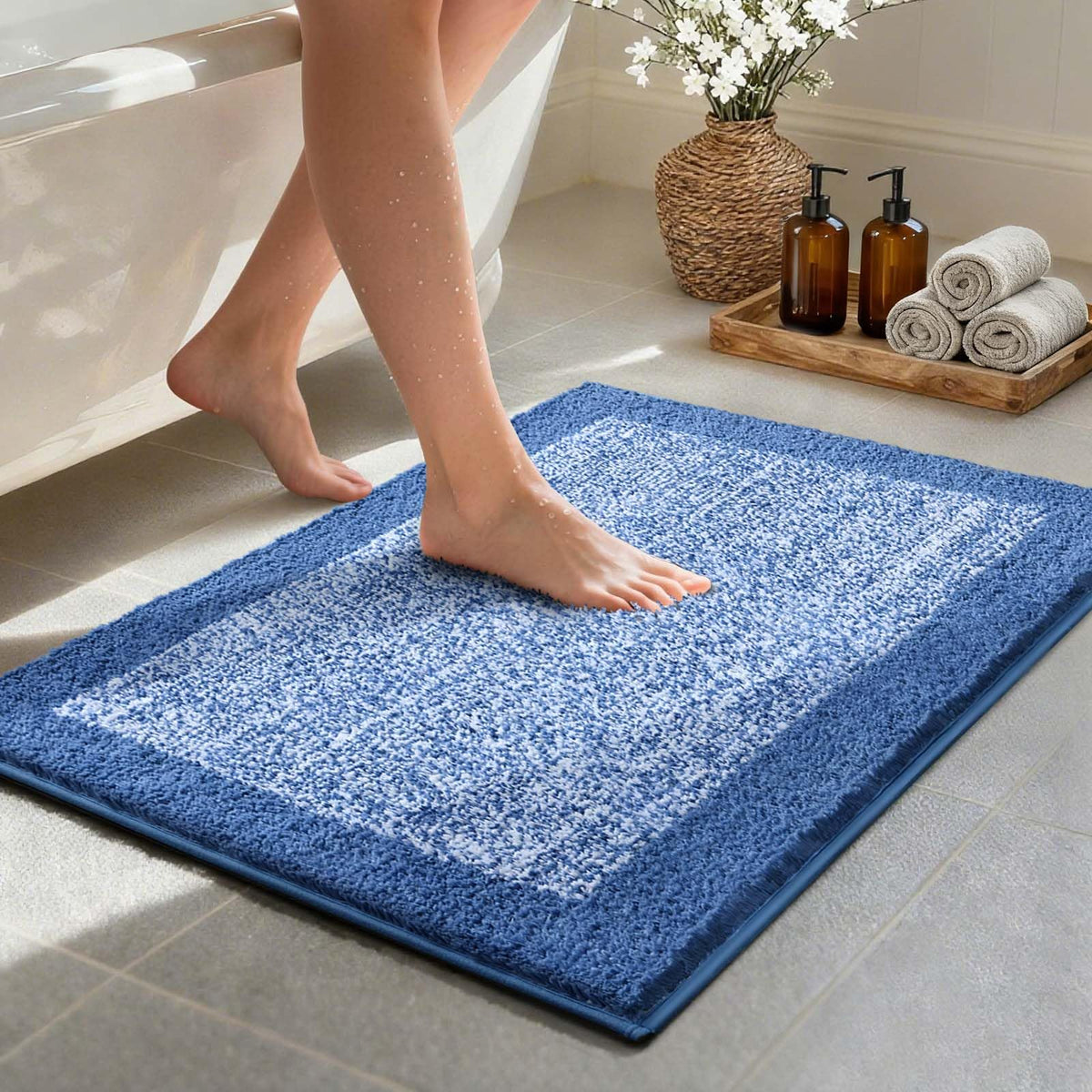 Long 2x4 Ft (48''x24'') Bathroom Rugs, Non Slip Washable Bath Mat Grey