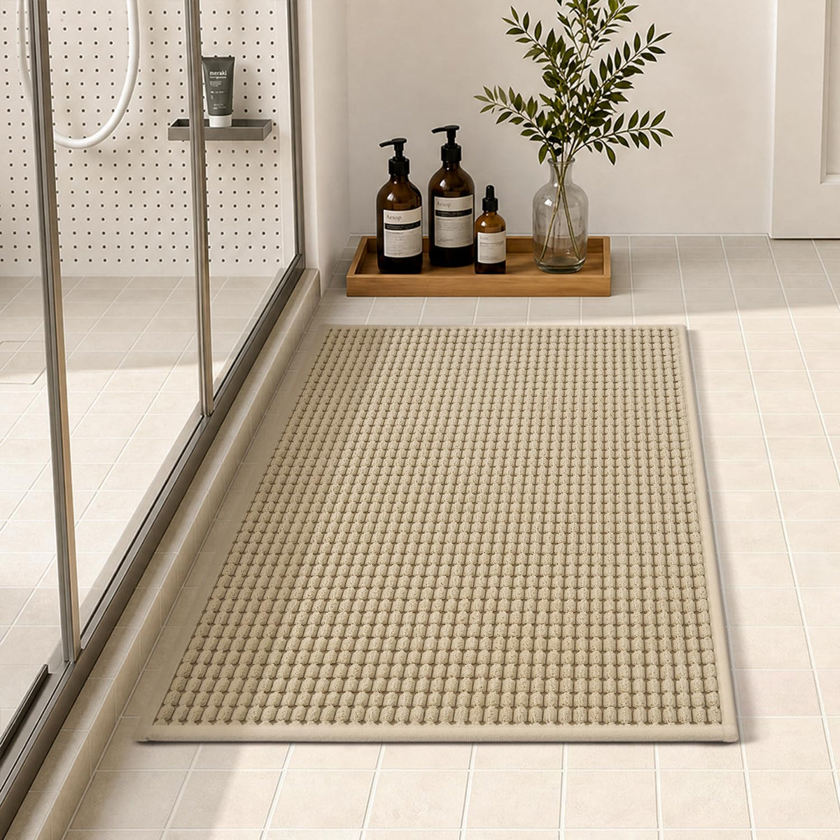 tchdio Bath Mat, Absorbent Bathroom Mat Quick Dry, Thin Bathroom Rugs Fit Under Door, Non Slip Washable Bath Rugs with Solid Rubber Backing, Low Profile Bath Mats for Bathroom, Grey, 16" x 24"