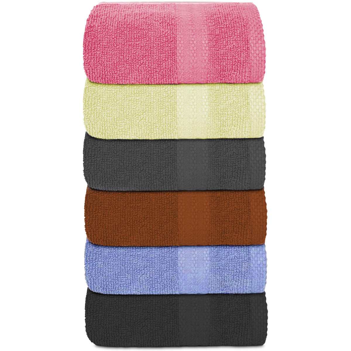 QUBA LINEN 100% Cotton Bath Towels-27x54inch - 6 Pack Shower Towels - Light Weight, Ultra Absorbent Towels for Bathroom (Multi Color)