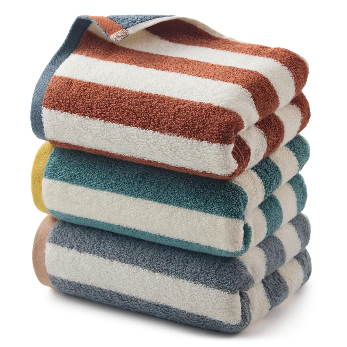 REDKISS Striped Hand Towels for Bathroom, Kitchen Decor, Guest Use, Kids & Adults, 100% Cotton, 12” x 28”, 2 Pack, Green