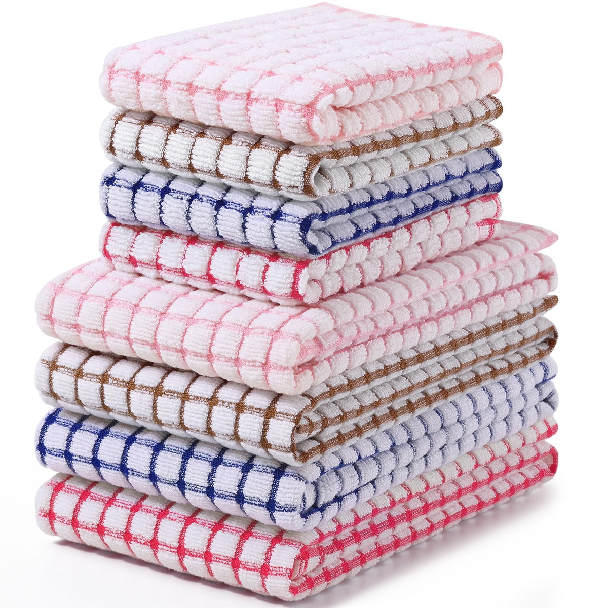 Homaxy Kitchen Towels and Dishcloths Set, Set of 8, Blue/Yellow/Red/Green