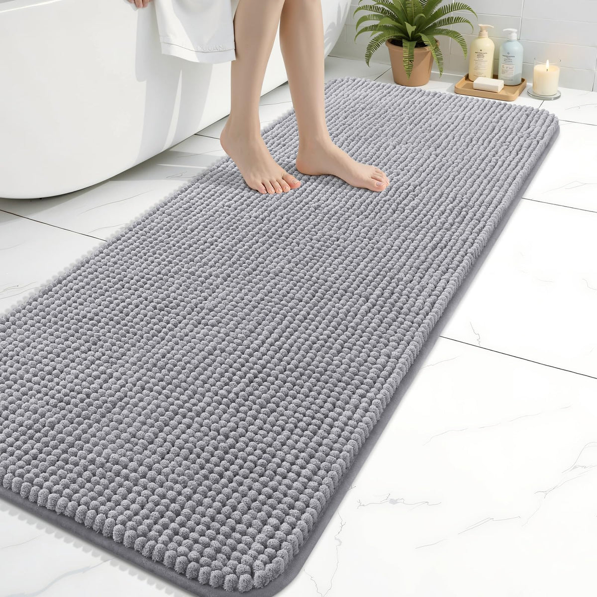 Arotive Chenille Bathroom Rugs 30x20, Soft Absorbent Bath Mat, Grey