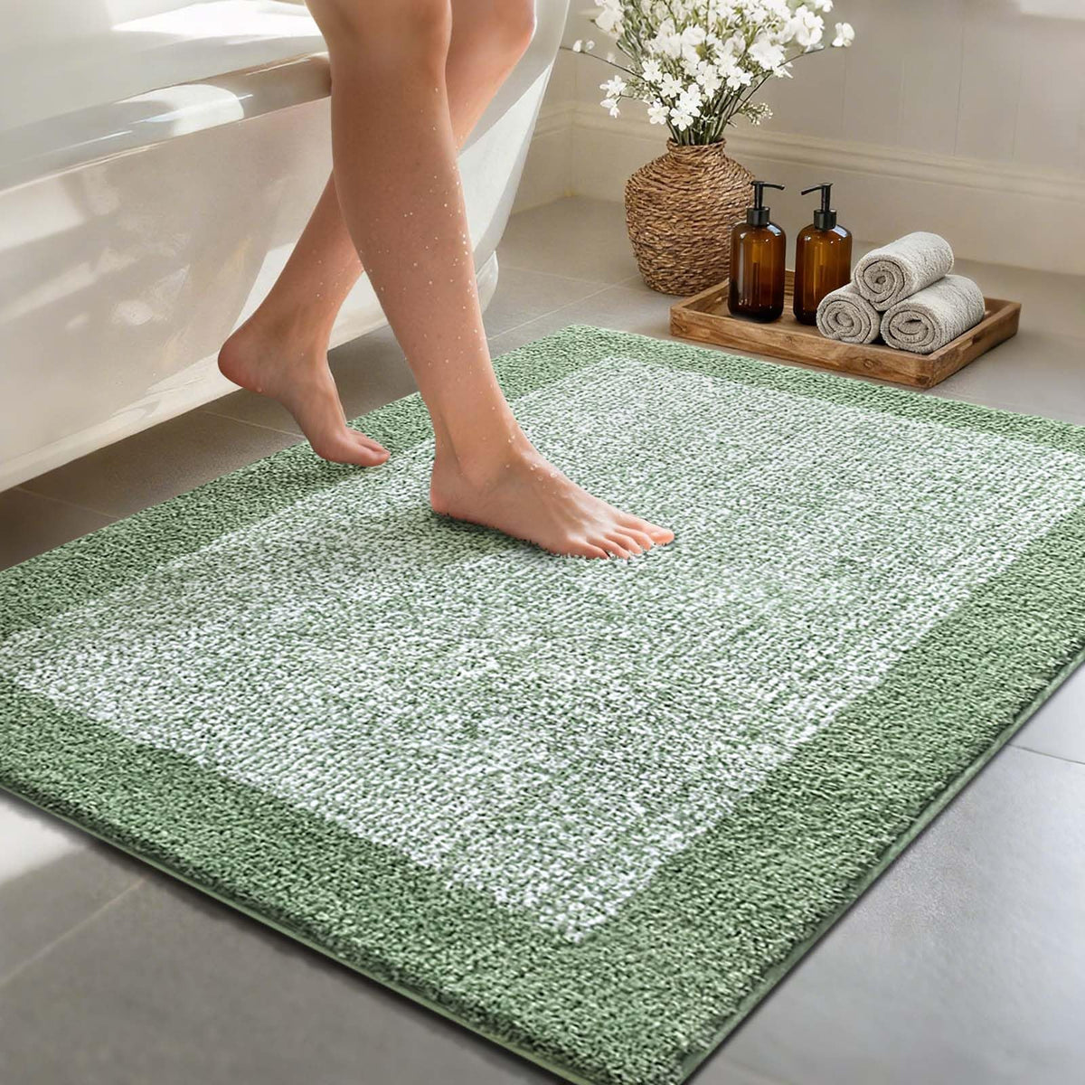 Long 2x4 Ft (48''x24'') Bathroom Rugs, Non Slip Washable Bath Mat Grey