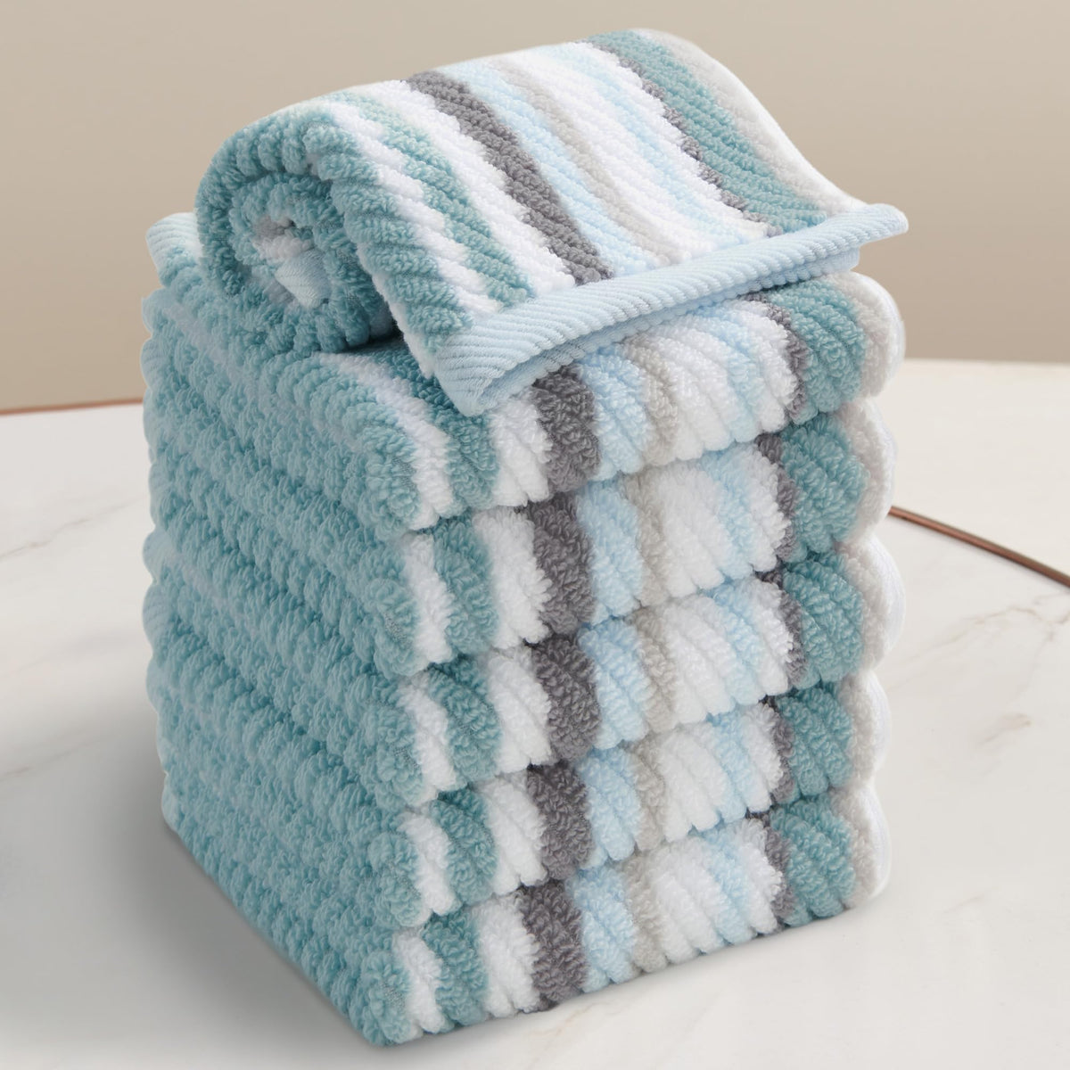 VOOVA & MOVAS Yellow Bathroom Towels 3 Pack, 100% Cotton, Gray Striped