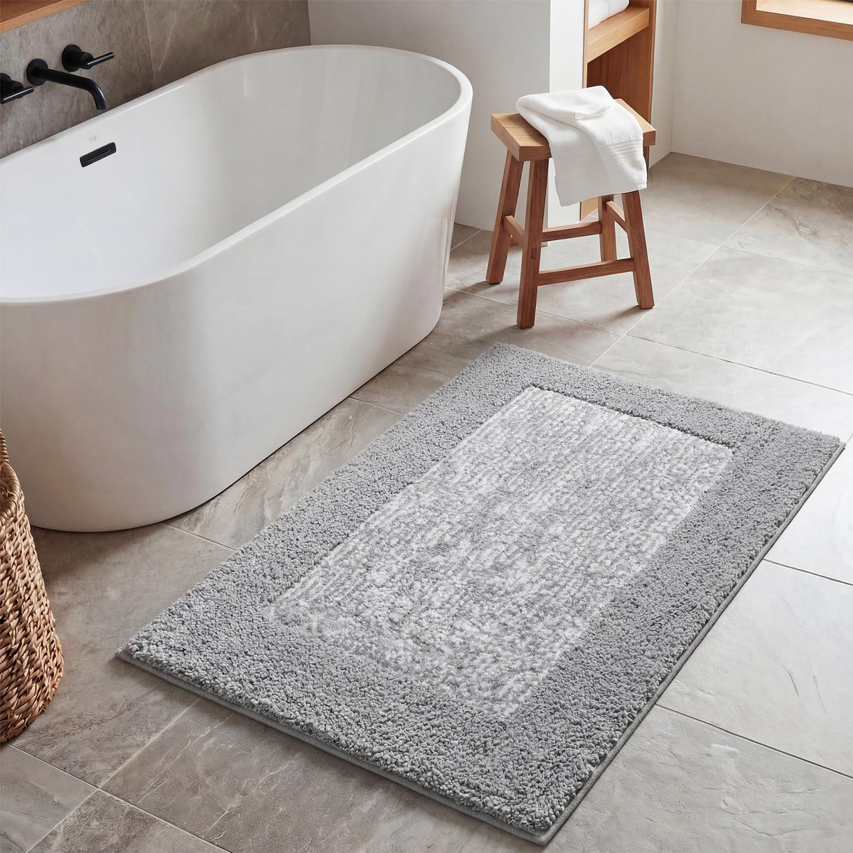 GRANNY SAYS Gray Bathroom Rug 20" x 30", Non-Slip Microfiber Bath Mat