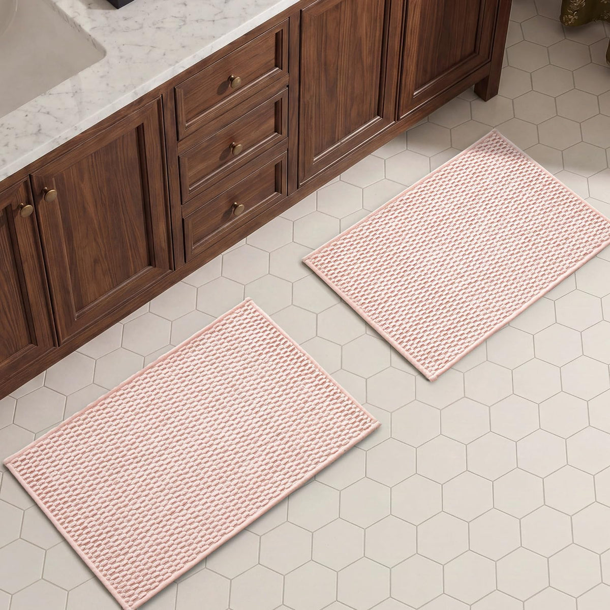 TYUU Bath Mat Set 2 Piece, Thin Bathroom Rugs Non Slip Washable Quick Dry