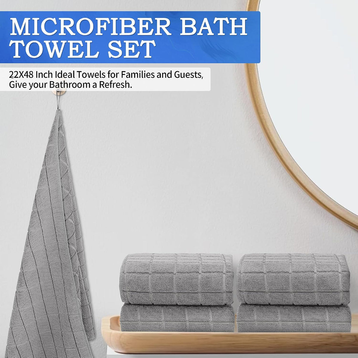 Microfiber Bath Towels 2 Pack (22'' x 48'') - Lightweight Quick Dry Microfiber Fingertip Hand Towels, Soft Absorbent Gym Towels for Yoga, Salon, Camping, Hotel, Bathroom, Spa, Travel & Dog