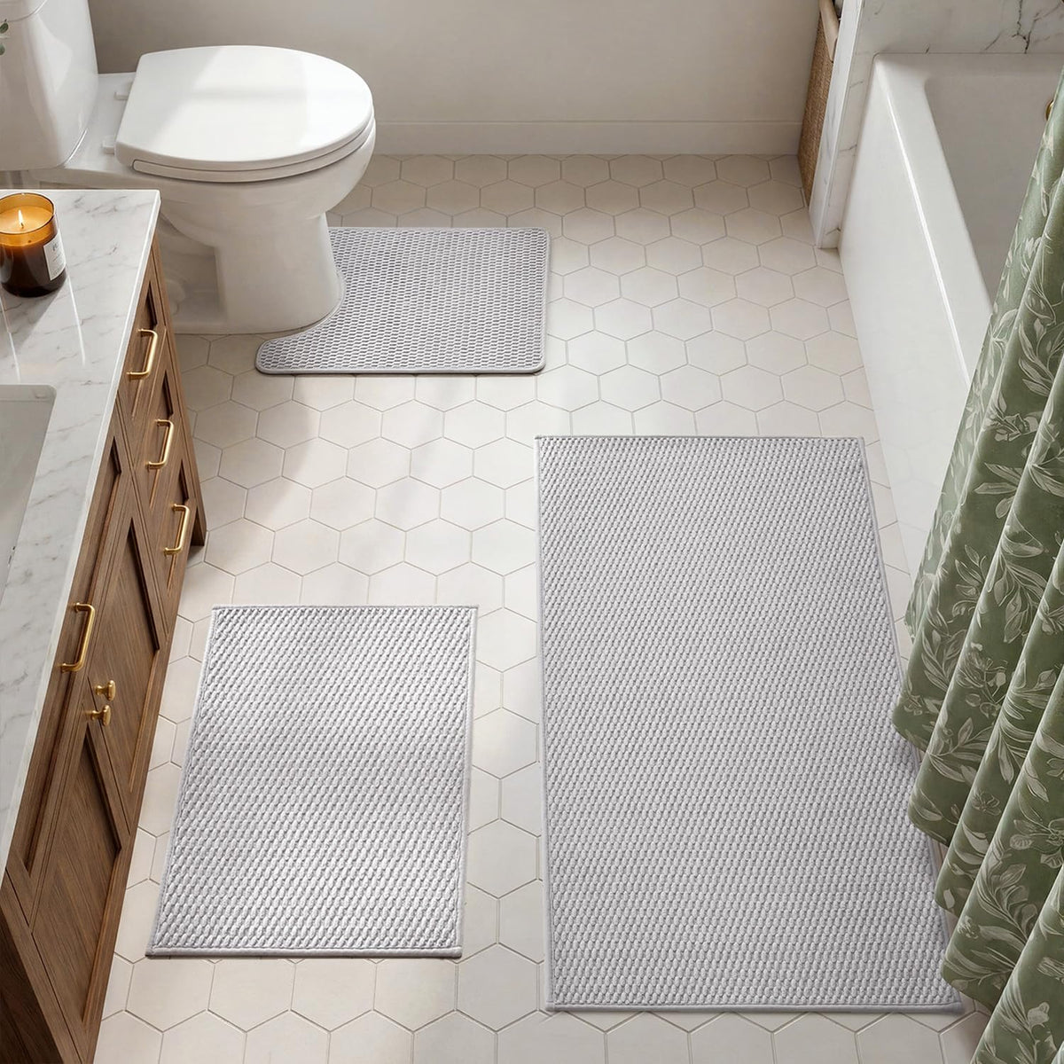 TYUU Bath Mat Set 2 Piece, Thin Bathroom Rugs Non Slip Washable Quick Dry