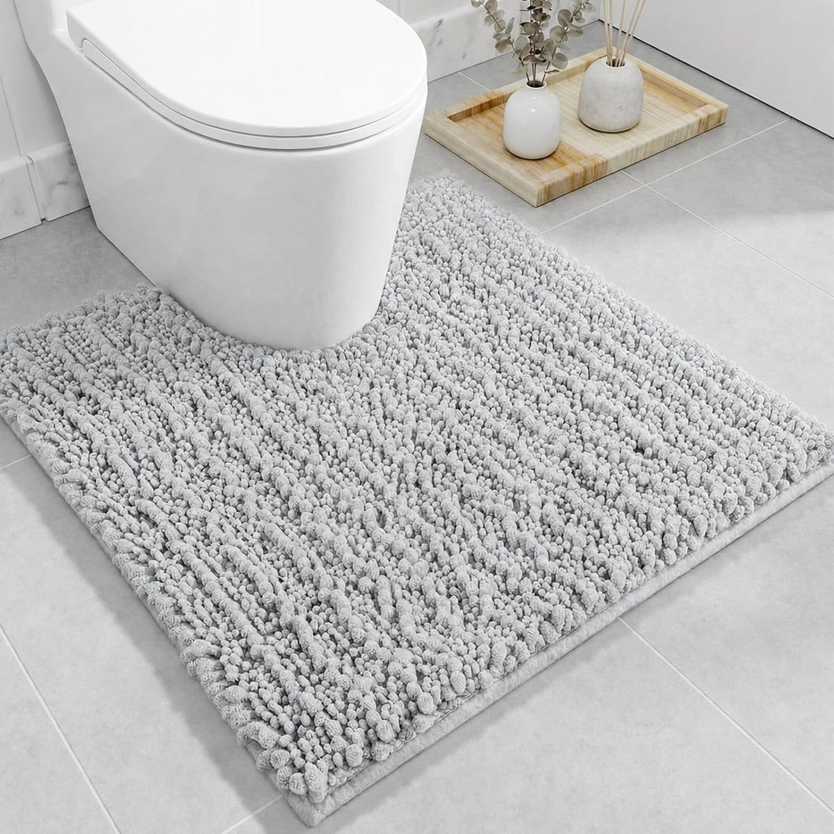 Disolla Navy Blue Bathroom Rug 20x32 Inch - Luxury Chenille Bath Mat, Thick Shaggy Plush Absorbent Rug, Non-Slip Machine Washable Mats for Bathroom Floor & Decor