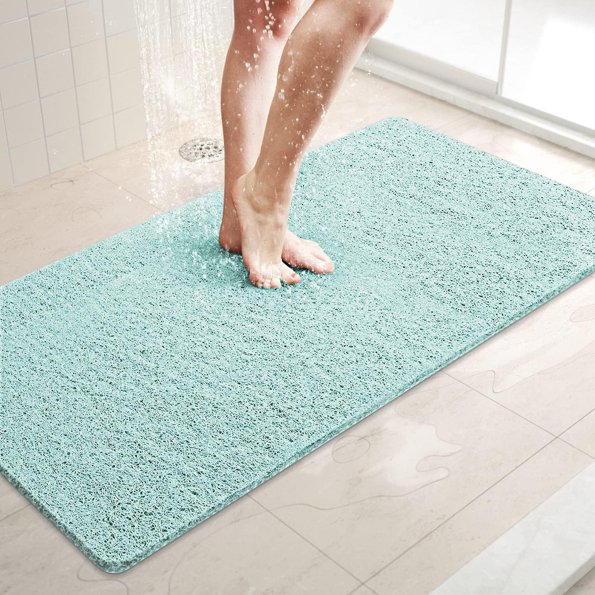 LuxStep Shower Mat Bathtub Mat,24x16 inch, Non-Slip Bath Mat with Drain, Quick Drying PVC Loofah Bathmat for Tub,Shower,Bathroom (Phthalate Free,Grey)