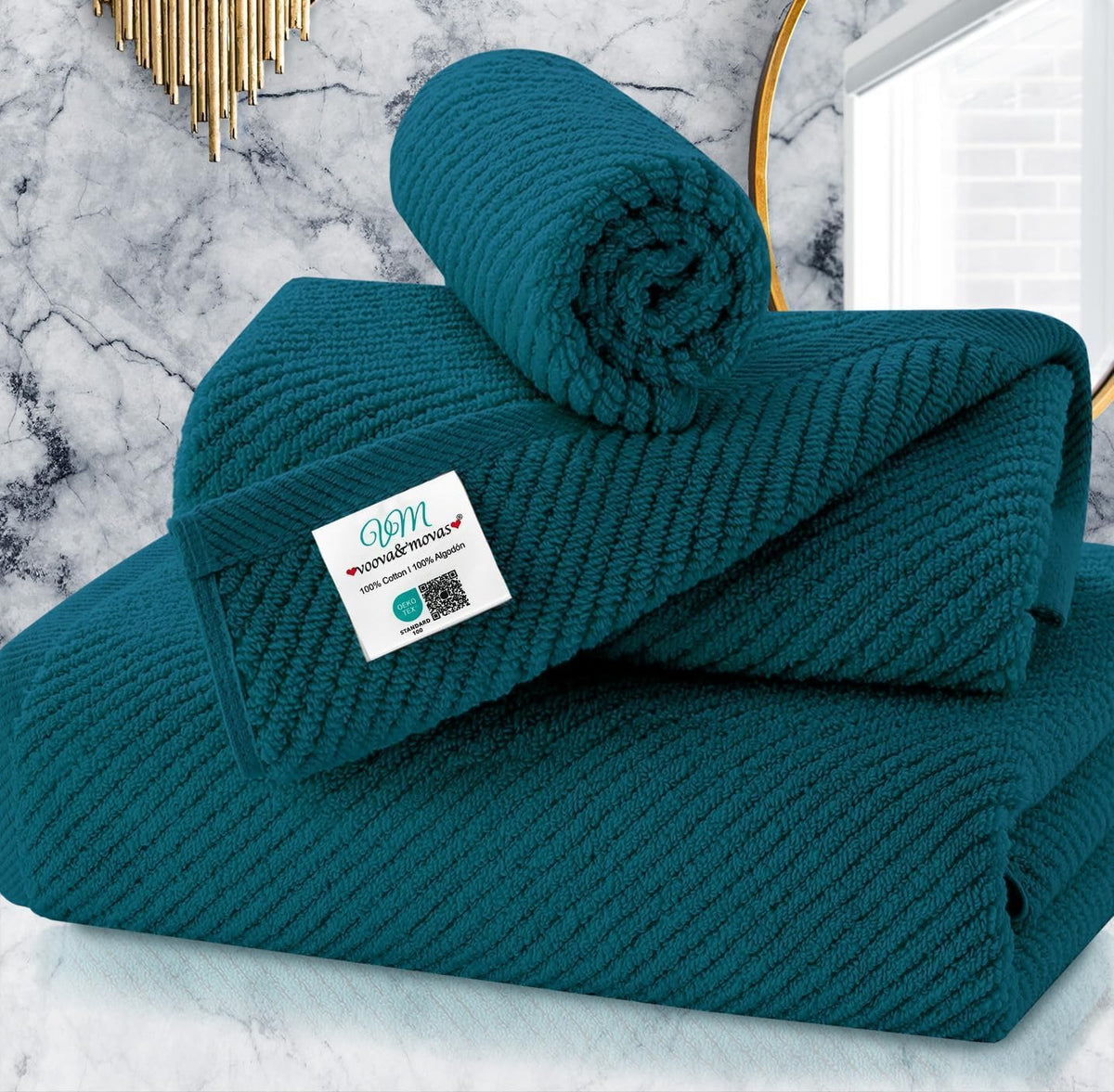 VOOVA & MOVAS 6PC Towel Set, 100% Cotton, Dark Grey